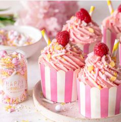 Muffin papír citromsárga-fehér csíkos, Happy Sprinkles